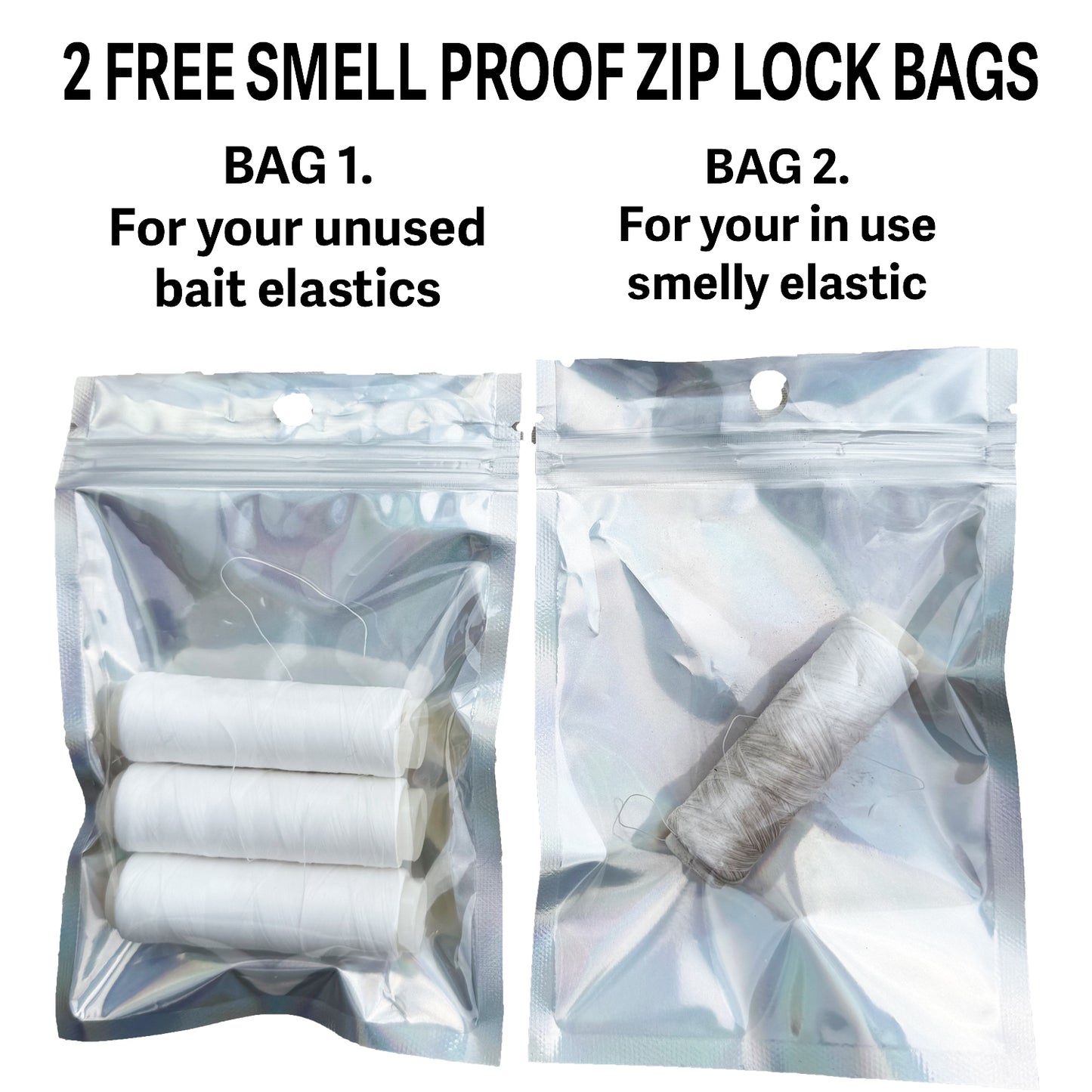 4pk of 250g Match Angler Bait Whipping Elastic, With 2 FREE Resealable Smell Proof Pouches. Amazing hook Baits Every Time