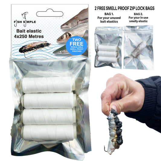 4pk of 250g Match Angler Bait Whipping Elastic, WITH 2 free smell proof Mylar bags