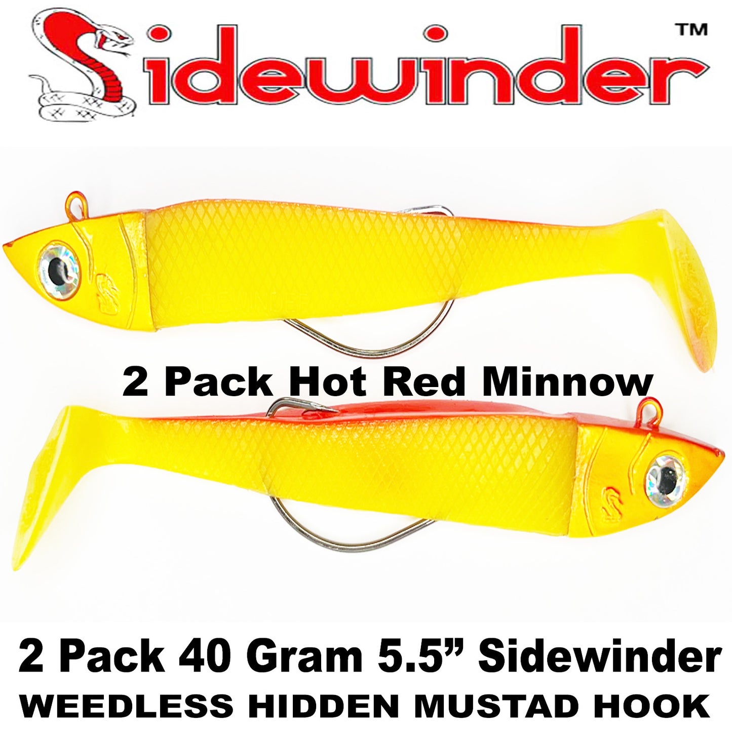 Sidewinder Weedless Minnows White & Red Spot 5.5 Inch 40g